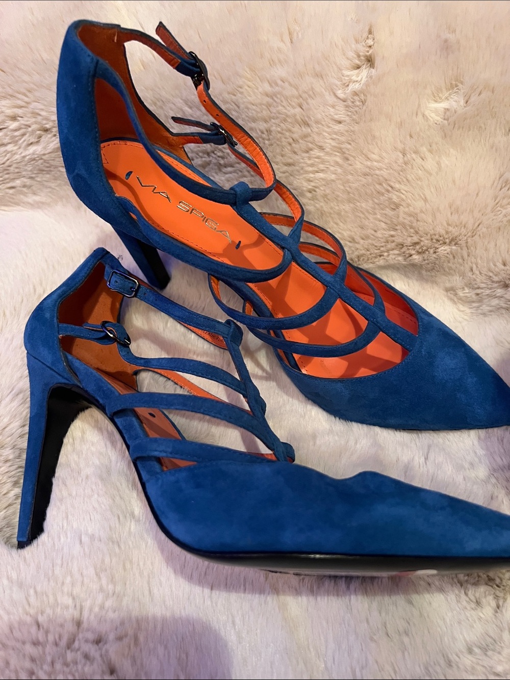 Via Spiga Cobalt Blue Suede Strappy Pointed-Toe Heels